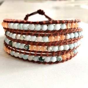 Larimar & Peach Moonstone Wrap Bracelet